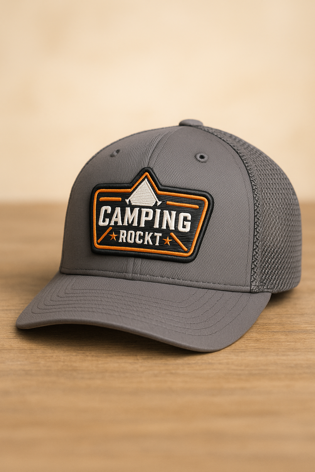 Camping Rockt - Flexfit Camping Cap in Dunkel Grau "Mesh"