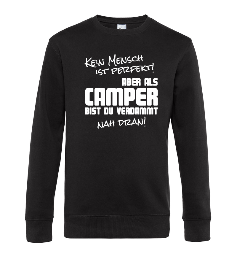 camper-kleidung-camping-sweatshirt-pullover-kein-mensch-ist-perfekt-black Kein Mensch ist perfekt! Camping Sweatshirt / Pullover (Unisex)