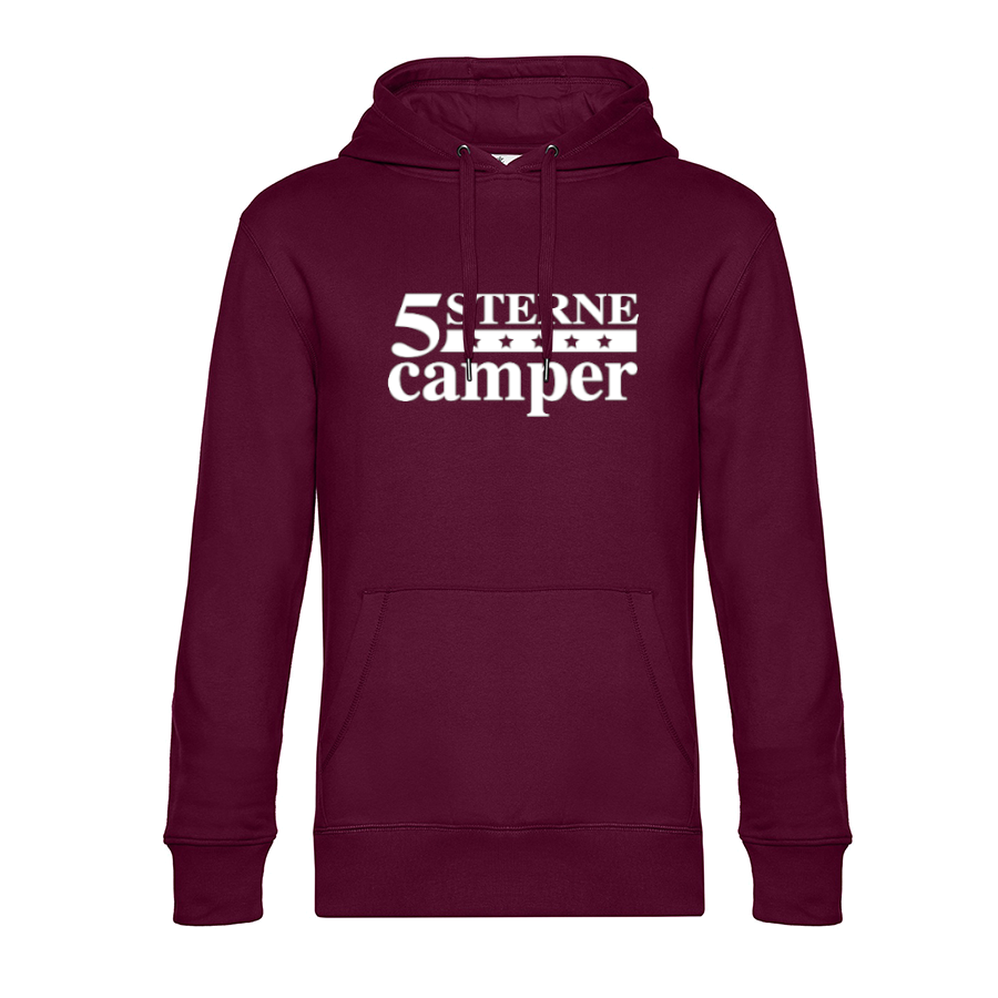 camping-bekleidung-hoodie-fuer-wohnmobil-5-sterne-camper-dark-cherry 5 Sterne Camper - Unser Hoodie für Camper ist die ideale Camping Kleidung. Unsere Hoodies eignen sich für Wohnmobil, Wohnwagen oder Dauercamper. Ideal auch als Geschenk für Camper.