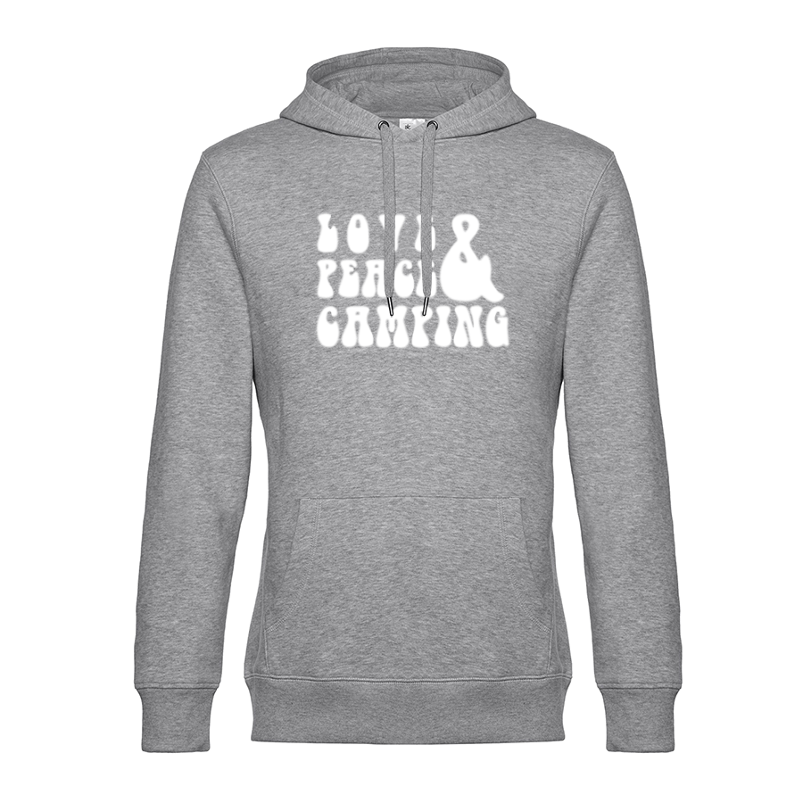 LOVE PEACE CAMPING - Unser Hoodie für Camper ist die ideale Camping Kleidung. Unsere Hoodies eignen sich für Wohnmobil, Wohnwagen oder Dauercamper. Ideal auch als Geschenk für Camper.