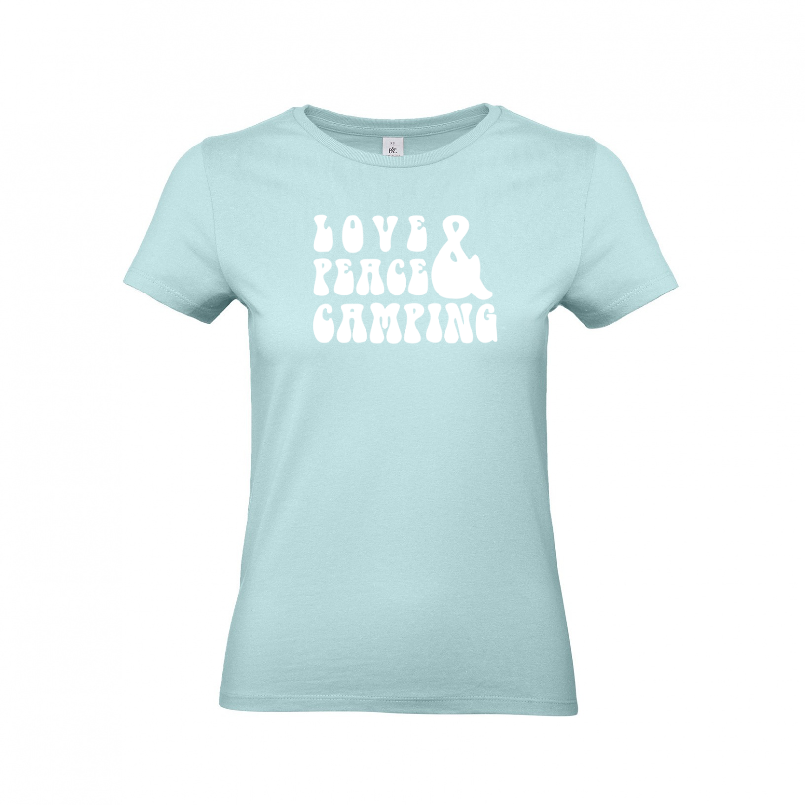 Damen-Camp-Kleidung-T-Shirts-fuer-Camper-Love-Peace-Camping-Mallenial-Mint Love Peace Camping - Camping T-Shirt für Frauen