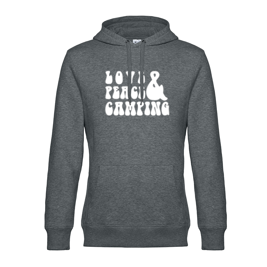 LOVE PEACE CAMPING - Unser Hoodie für Camper ist die ideale Camping Kleidung. Unsere Hoodies eignen sich für Wohnmobil, Wohnwagen oder Dauercamper. Ideal auch als Geschenk für Camper.