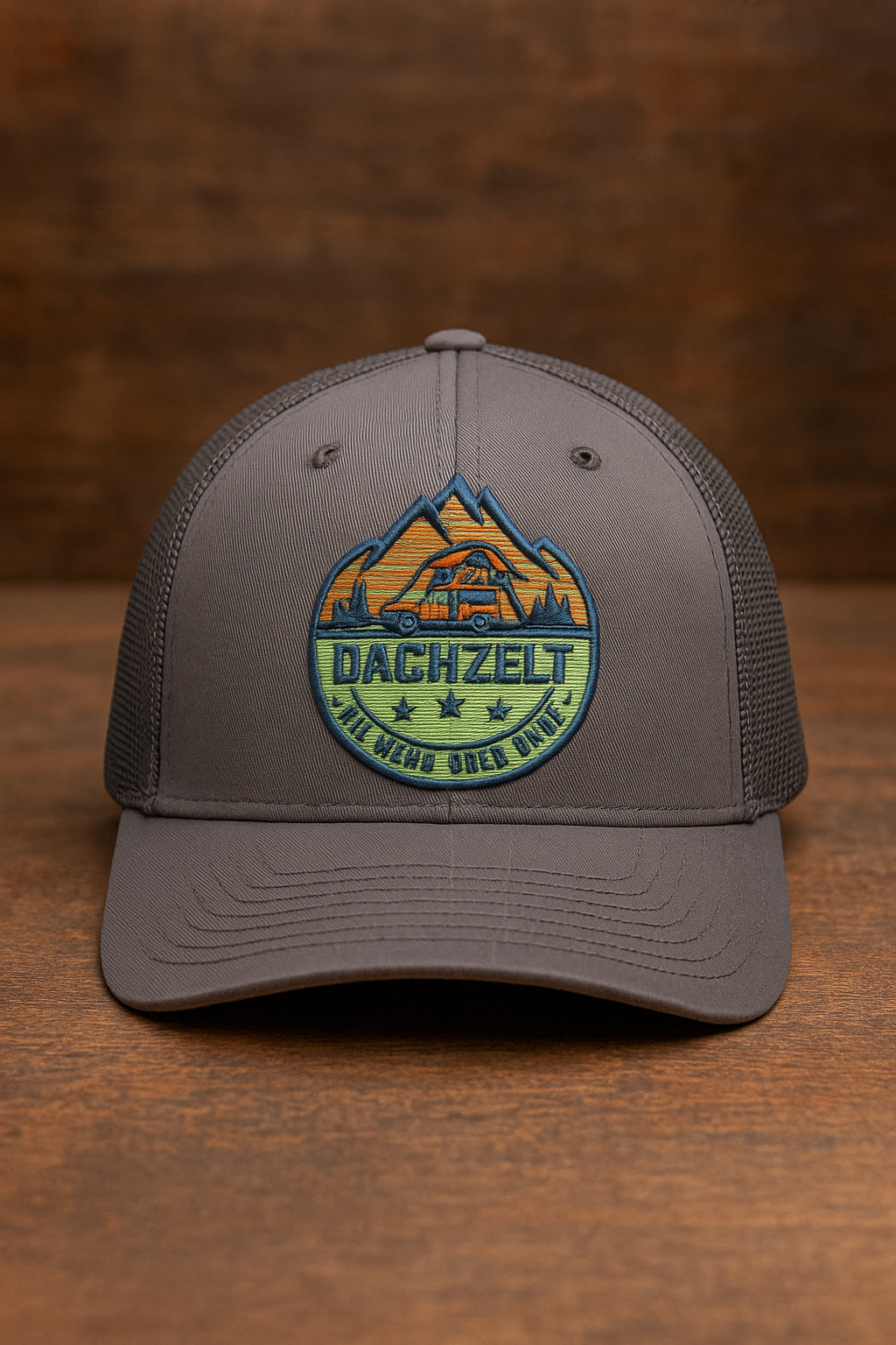 Dachzelt Camper Flexfit Camping Cap – Nie wieder oben ohne (Dunkelgrau/Mesh)