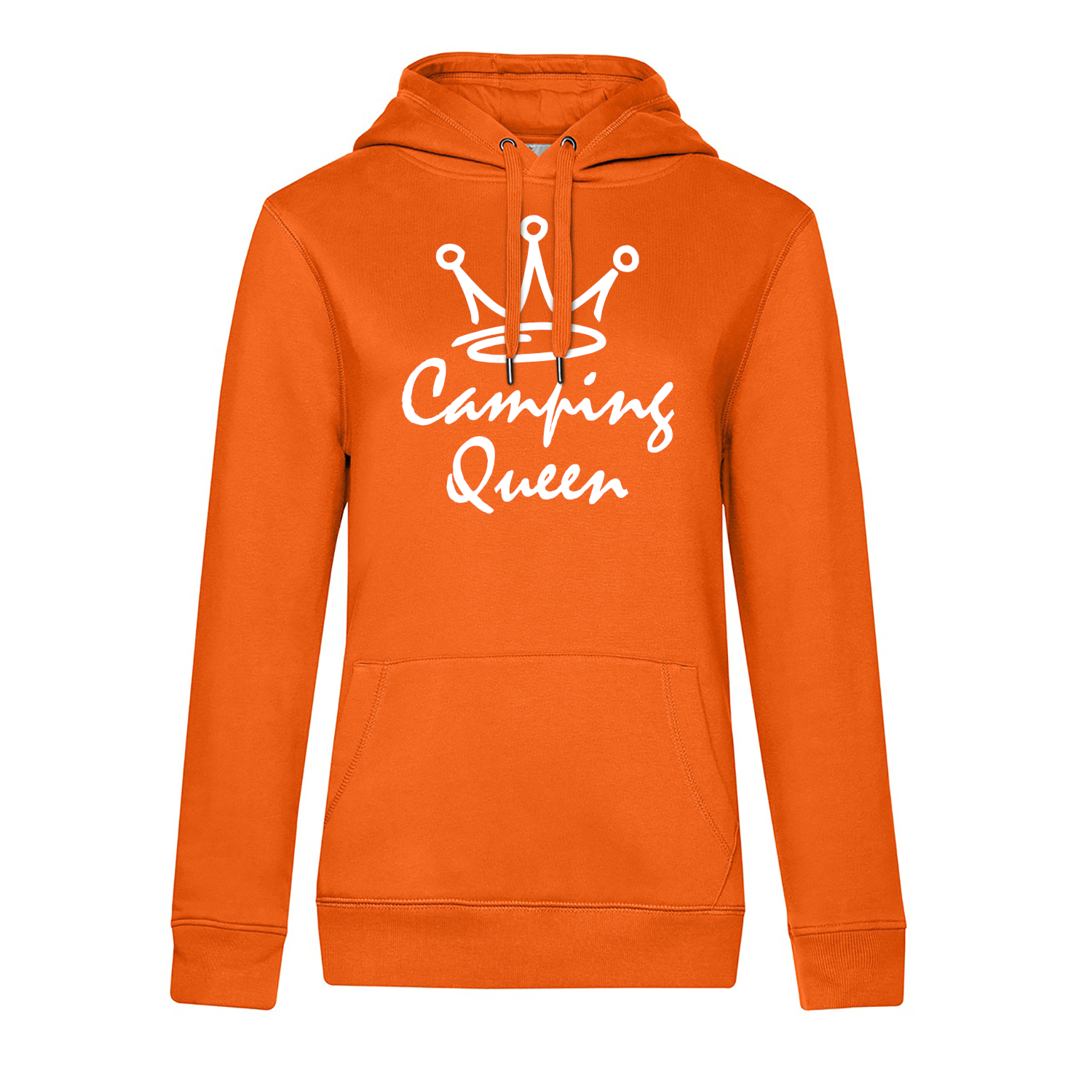 camper-kleidung-hoodie-fur-die-camperin-camping-queen-pure-orange Camping Queen - Camping Hoodie für Frauen - Unser Hoodie für Camper ist die ideale Camping Kleidung. Unsere Hoodies eignen sich für Wohnmobil, Wohnwagen oder Dauercamper. Ideal auch als Geschenk für Camper.