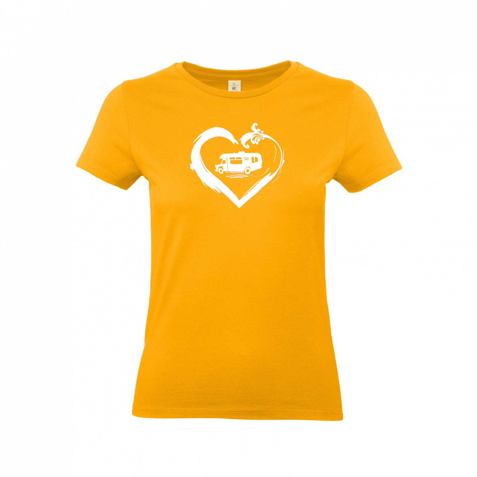 Damen-Camping-Kleidung-T-Shirts-fuer-Camper-Wohnmobil-Camperin-mit-Herz-Apricot Wohnmobil Camperin mit Herz - Camping T-Shirt für Frauen