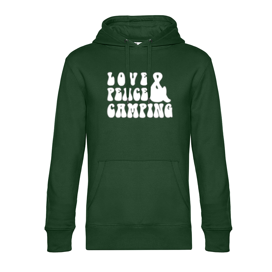 LOVE PEACE CAMPING - Unser Hoodie für Camper ist die ideale Camping Kleidung. Unsere Hoodies eignen sich für Wohnmobil, Wohnwagen oder Dauercamper. Ideal auch als Geschenk für Camper.