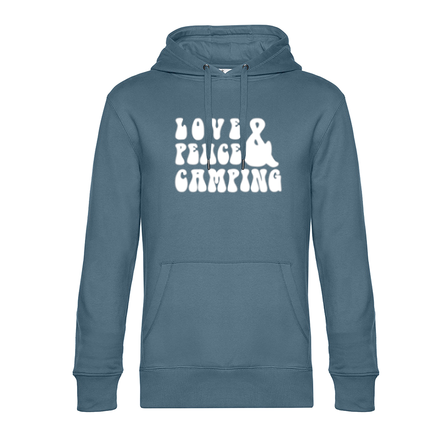LOVE PEACE CAMPING - Unser Hoodie für Camper ist die ideale Camping Kleidung. Unsere Hoodies eignen sich für Wohnmobil, Wohnwagen oder Dauercamper. Ideal auch als Geschenk für Camper.